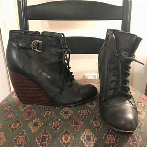 Black Wedge Lace Up / Zipper Booties